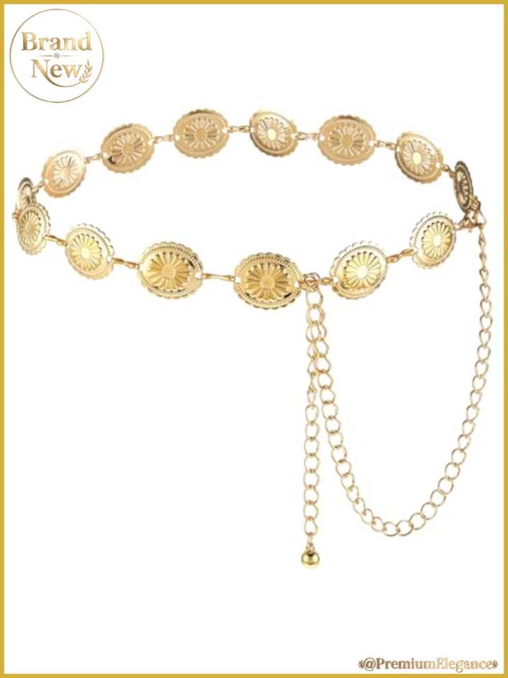 Metal Chain Belt with 9 Concho Daisy Adjustable Waist for Dress Jeans